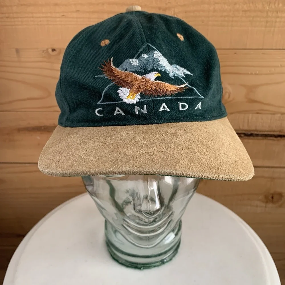 VTG Harlequin‎ Embroidered Canada Hat Eagle Mountains Outdoor Green Adjustable